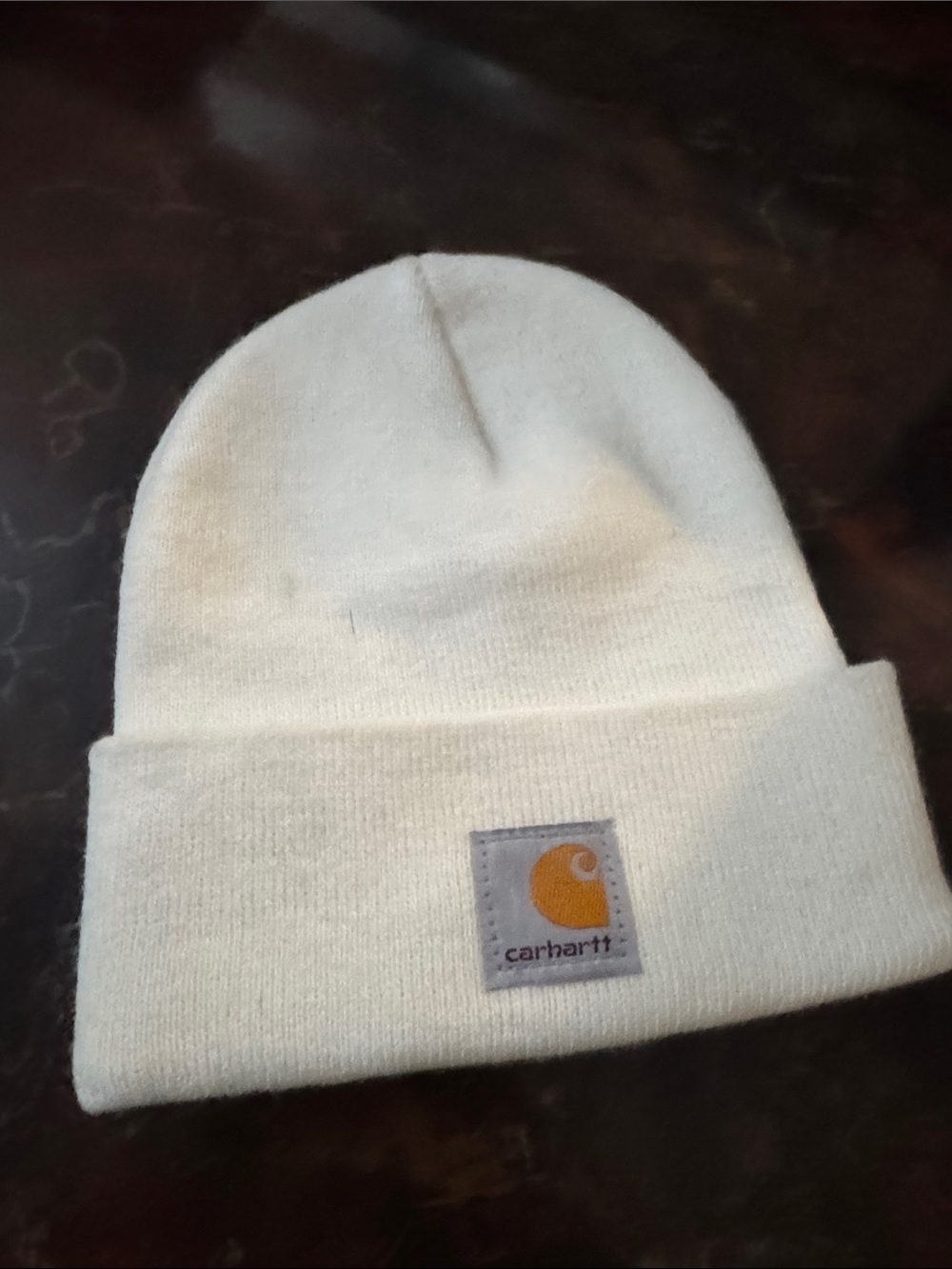 Carhartt Kids Cream Beanie with Gold Logo Patch